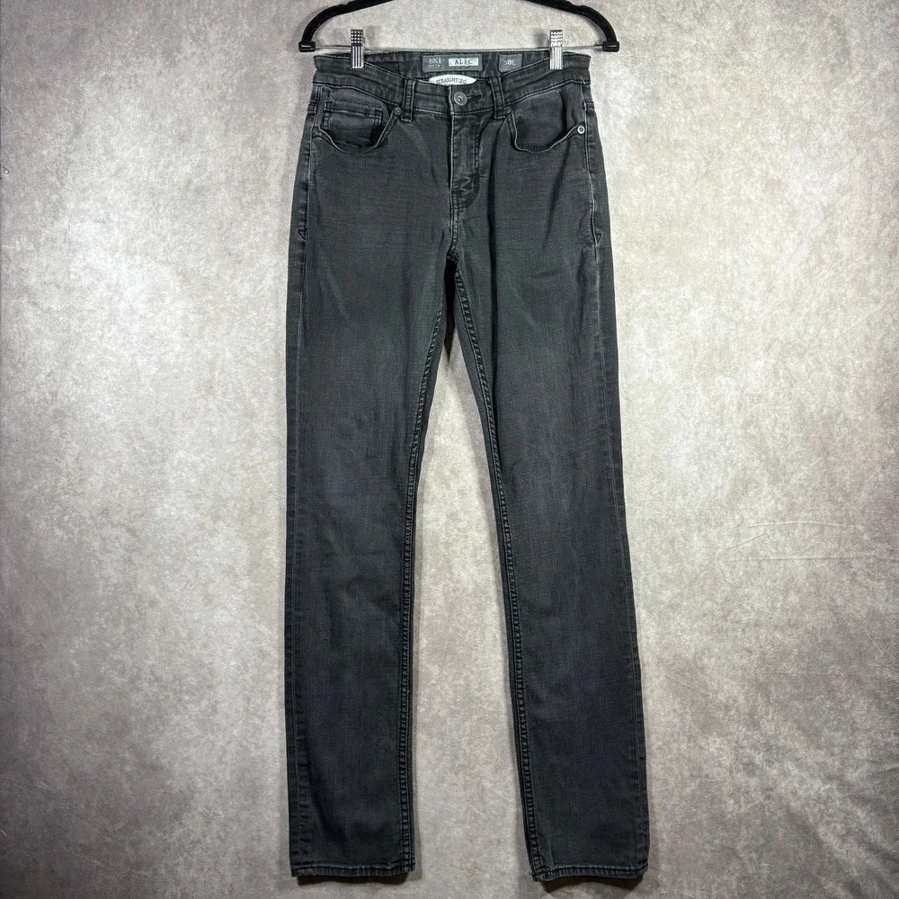 BKE Jeans Mens 30L Black Alec Straight Leg Casual Stretch Denim Pockets